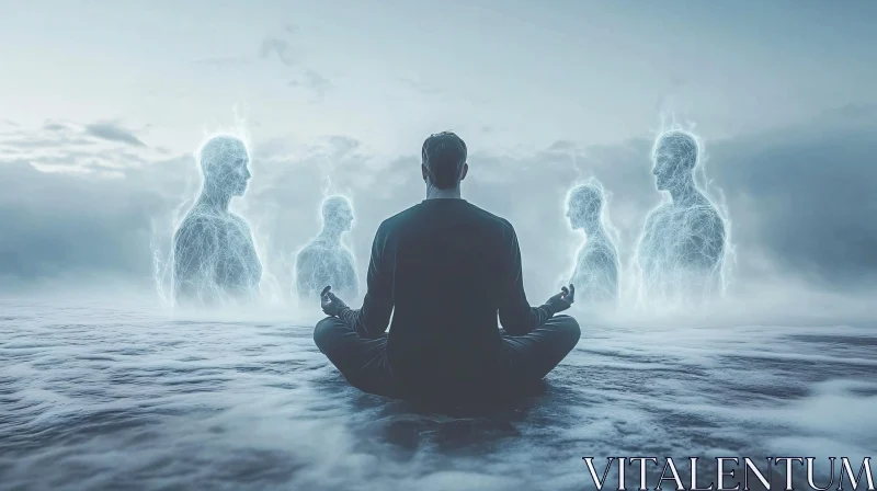 Figure in Meditation with Spirit Forms AI Image