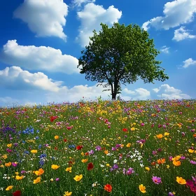 Field of Flowers and Tree