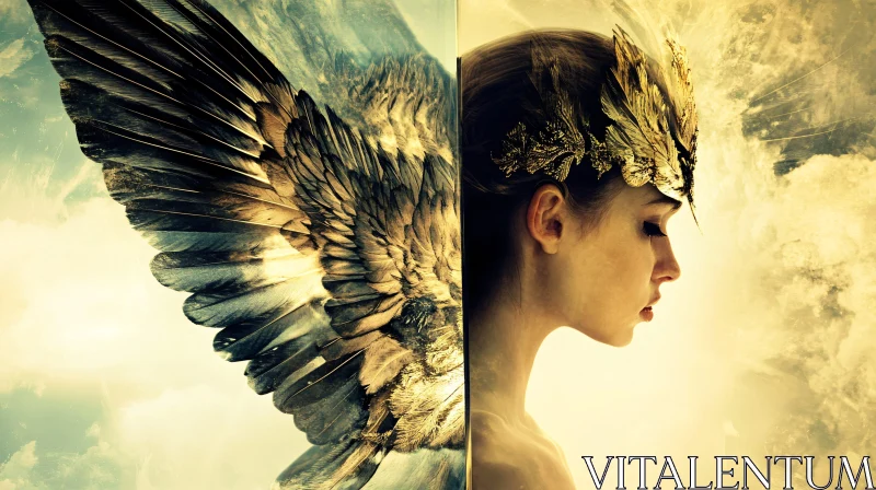 Profile of Woman with Golden Wing AI Image