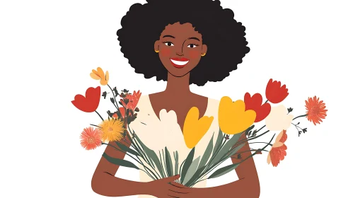 Joyful Woman Holding Colorful Bouquet