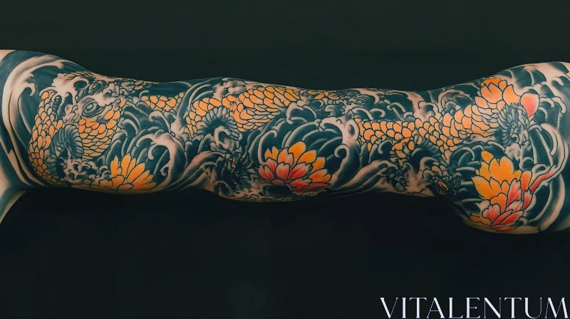 Golden Dragon and Lotus Sleeve Tattoo AI Image