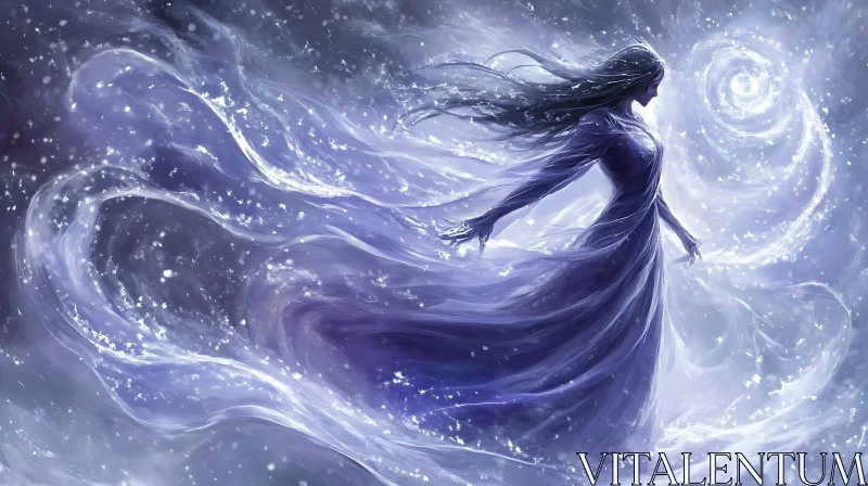 Mystic Woman in Blue and White Art AI Image