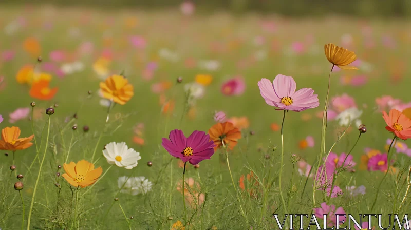 AI ART Field of Multicolored Cosmos Flowers