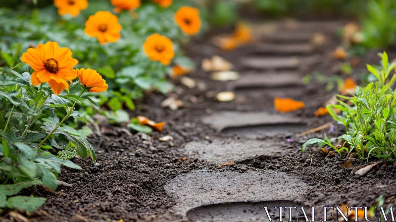 Pathway Through Blooming Flowers AI Image