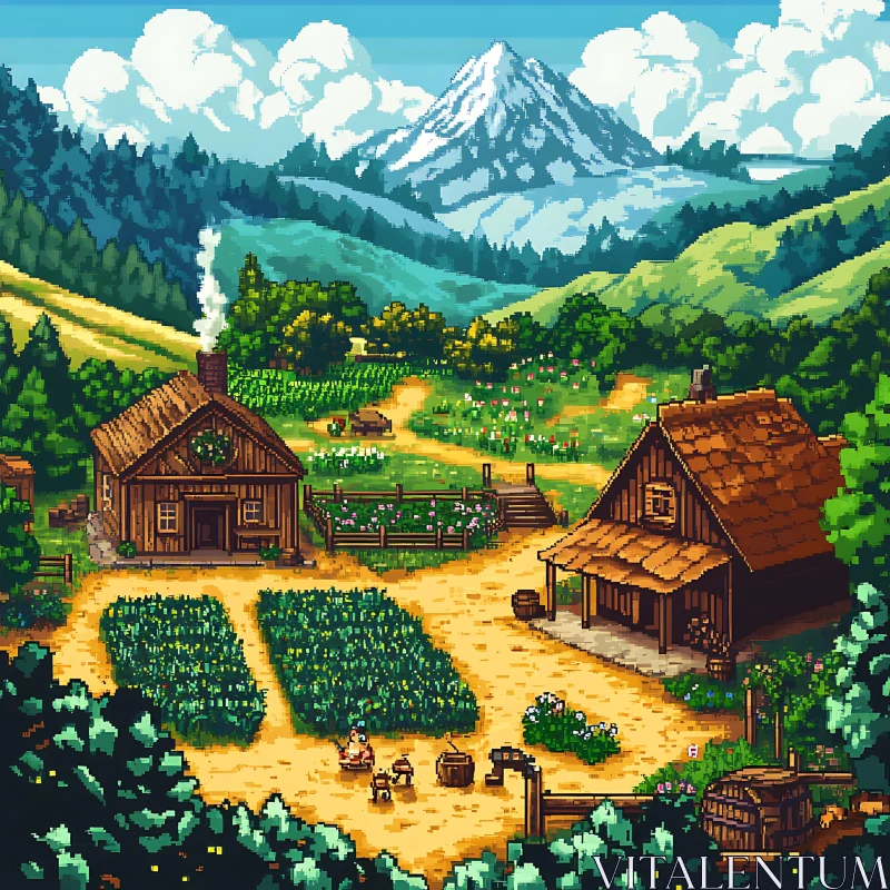 AI ART Pixelated Farmland Scene