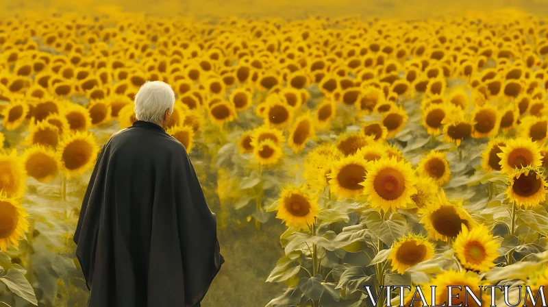 AI ART Person in Sunflower Field: A Moment of Solitude