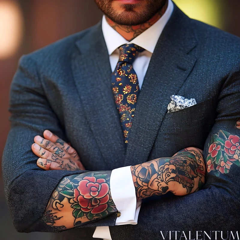 Stylish Man with Tattoos in Formal Attire AI Image