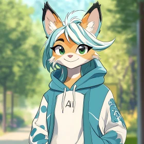 Anime Fox Character in Hoodie
