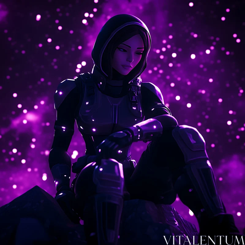 AI ART Hooded Woman in a Purple Galaxy