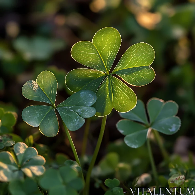 Serene Clover Leaves in Sunlit Setting AI Image