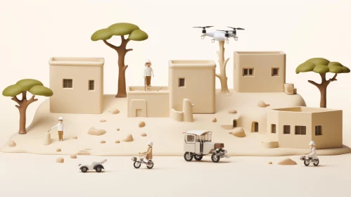 Bauhaus-Inspired Toy Town in Desert - Technological Artistry
