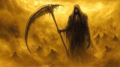 Ethereal Grim Reaper in Golden Mist