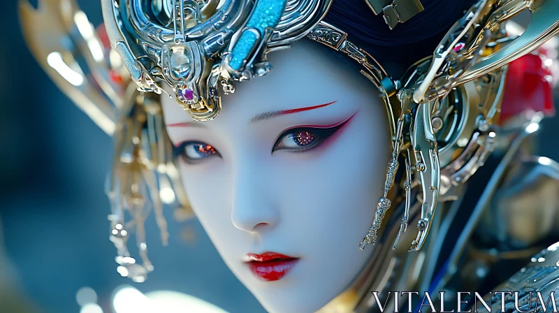 Close-up of a Futuristic Female Cyborg AI Image