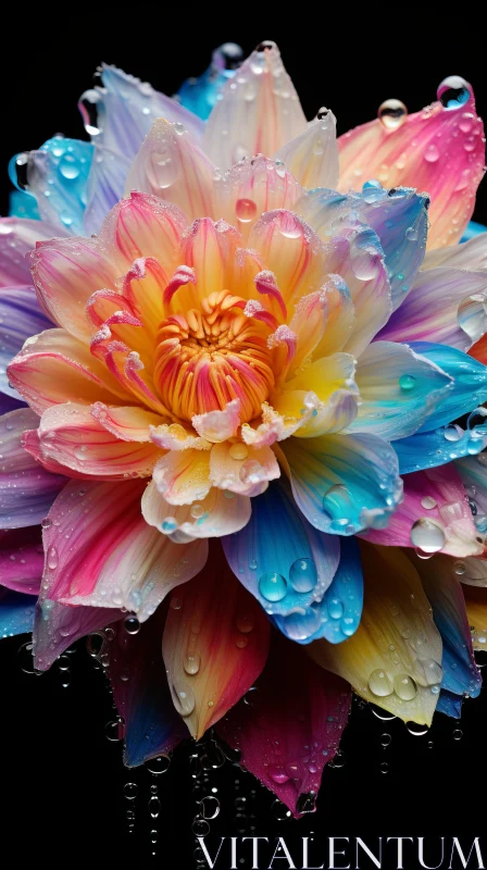Colorful Flower with Water Droplets - A Symphony of Colors AI Image