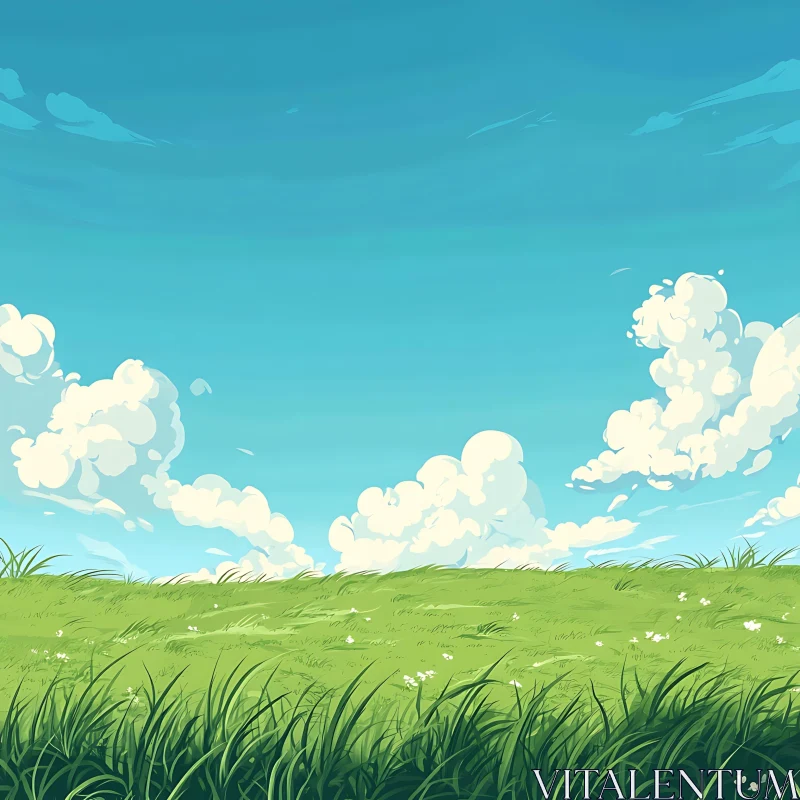 AI ART Peaceful Green Field Under Blue Sky