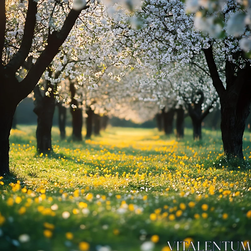 AI ART Floral Meadow Under Blossoming Trees