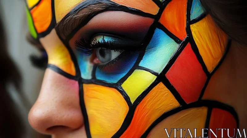 Colorful Face Paint Woman Portrait AI Image