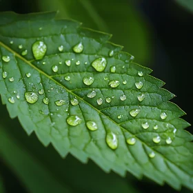 Detailed View of Leaf and Water Droplets