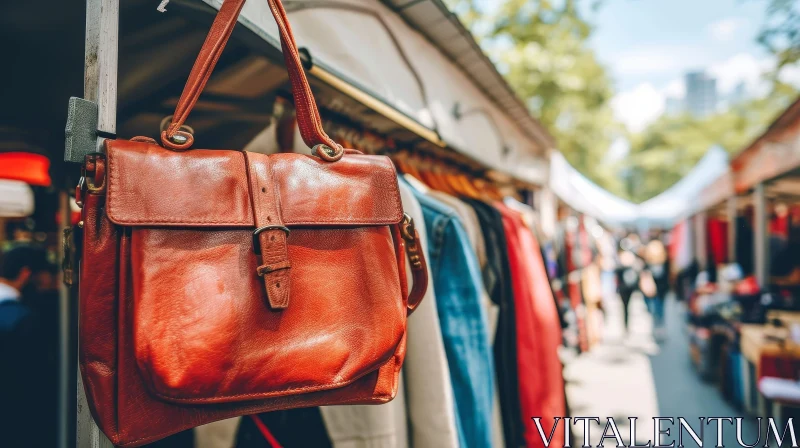 Exquisite Vintage Leather Bag at a Flea Market | Close-Up Photography AI Image