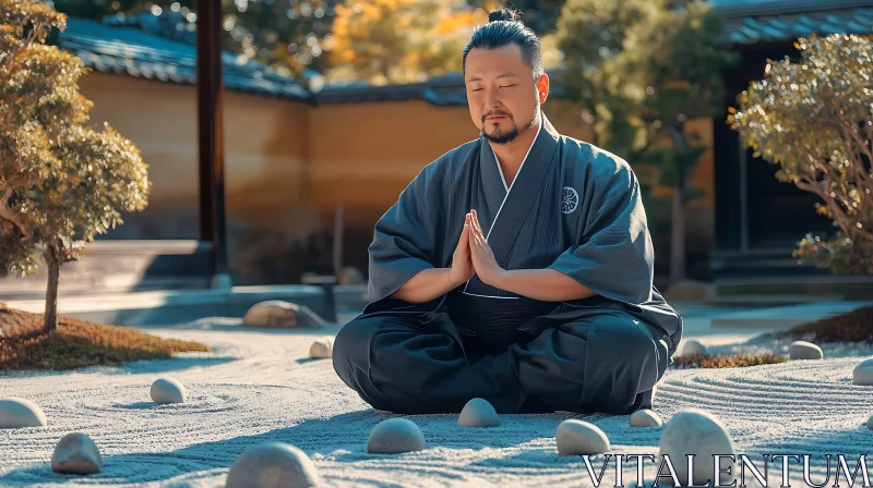 AI ART Serene Man Meditating in Traditional Garden