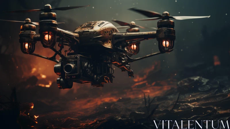 Industrial Drone Flight over Forest Fire - Artistic Representation AI Image
