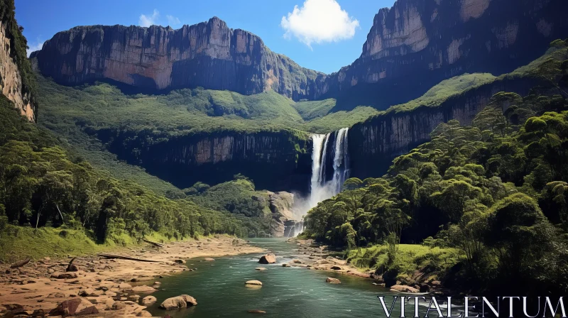 Majestic Waterfall in a Canyon Surrounded by Mountains - Indigenous Culture and Natural Beauty AI Image