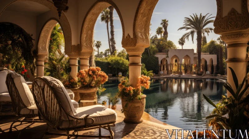 AI ART Opulent Architecture with Captivating Patio and Palm Trees