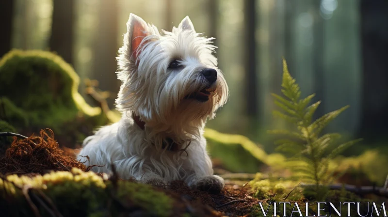Softly Lit Forest Portraiture of a White Dog AI Image