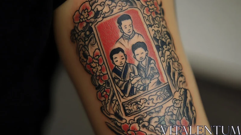 Intricate Portrait Tattoo with Red Background AI Image