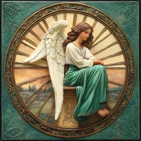 Angel with Wings and Green Dress