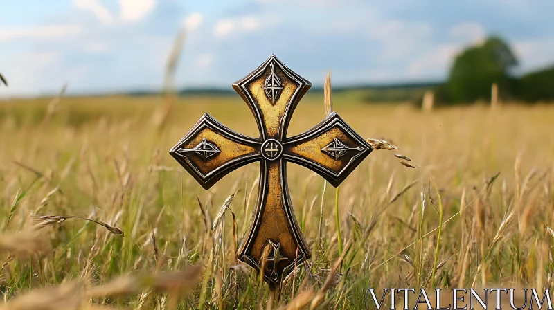 Cross in Golden Wheat AI Image