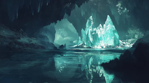 Mystical Ice Cave with Reflective Waters