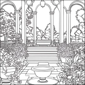 Monochrome Garden Architecture Drawing