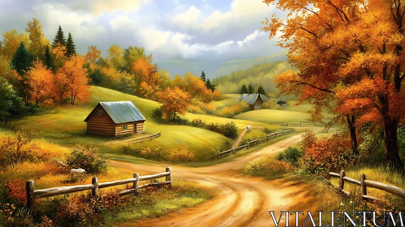 AI ART Picturesque Autumn Cabin in the Countryside