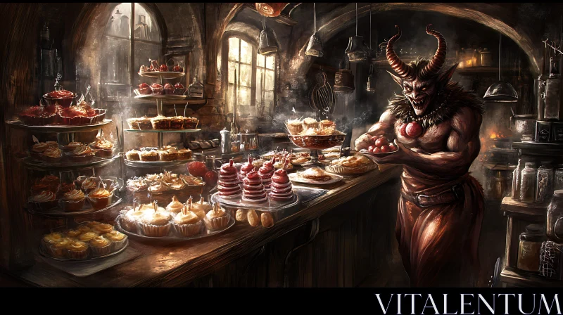 AI ART Demon's Tempting Treats: A Bakery Scene