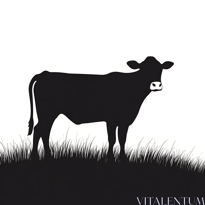 Monochrome Cow Illustration AI Image