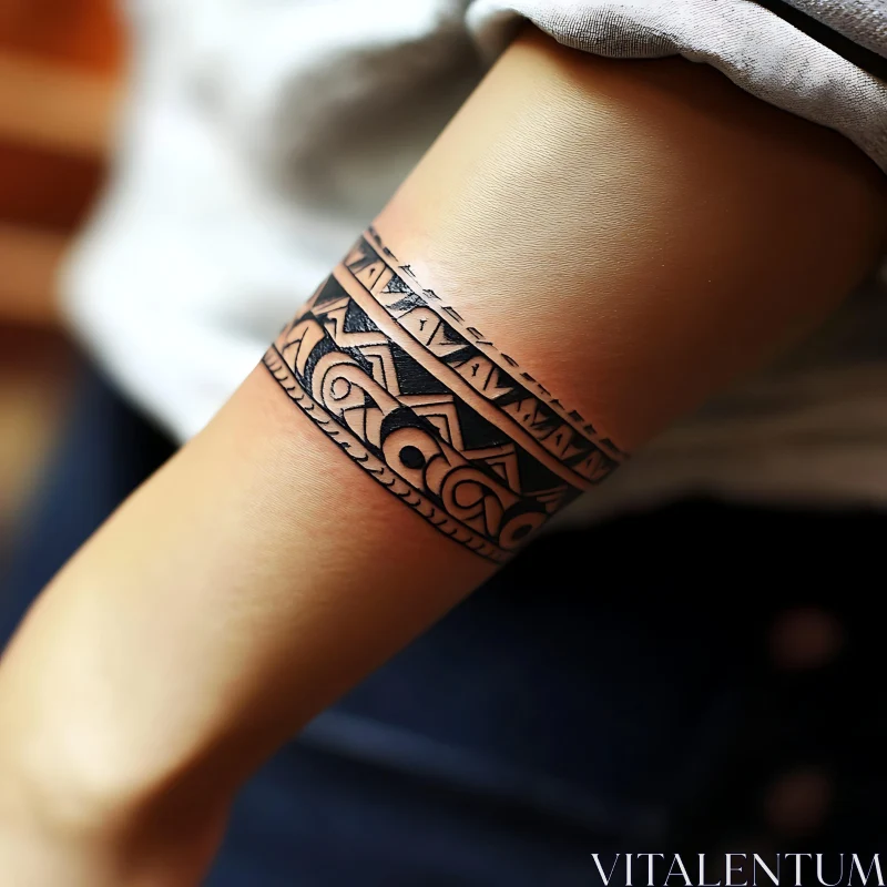 Intricate Blackwork Upper Arm Tattoo Design AI Image