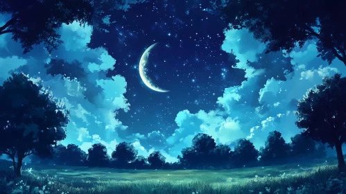 Peaceful Night Sky Over Field