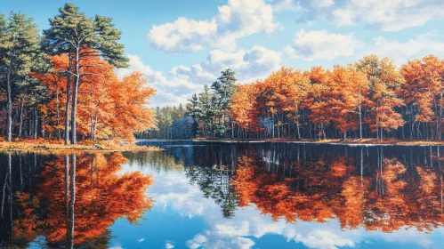 Autumn Landscape with Lake and Reflected Forest