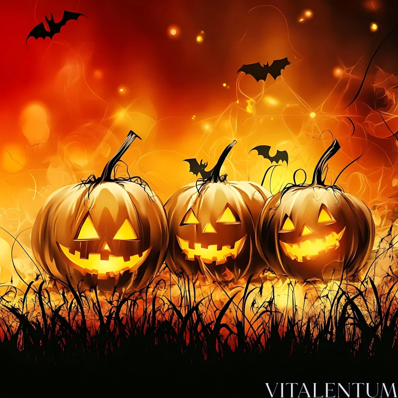 Halloween Pumpkins with Bats AI Image