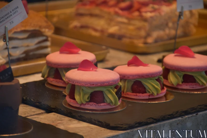 Delicate Pistachio Raspberry Macarons Free Stock Photo