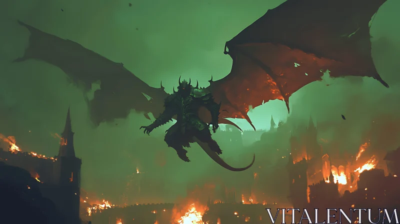 AI ART Fantasy Dragon Descends Upon Burning City