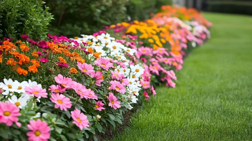 Garden Flowerbed with Pink and Orange Flowers