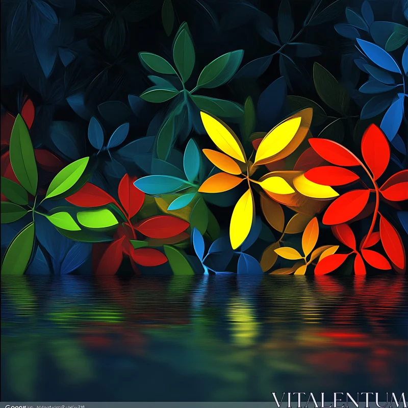 Abstract Leaves and Water Reflection AI Image