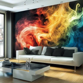 Contemporary Living Room with Color Smoke Art