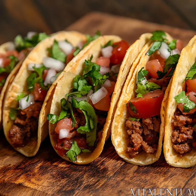 Mexican Tacos on Wooden Board AI Image