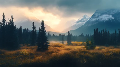 Snowy Peaks and Forest Meadow