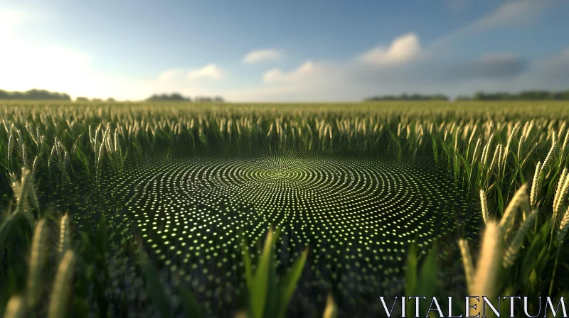 Wheat Field with Luminous Crop Circle AI Image