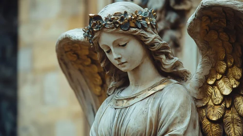 Serene Angel Sculpture with Golden Wings