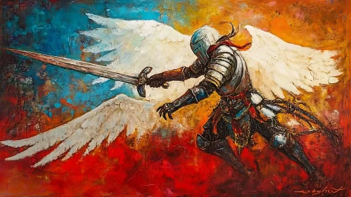 Armored Angel with Sword Art